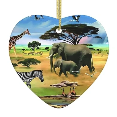 Image of Animals Africa Print Personalised Christmas Bauble, Ceramic Hanging Ornament, Tree Decoration For Boyfriend Girlfriend Wife Xmas Gifts