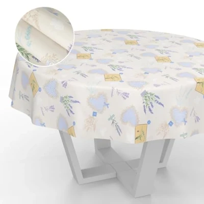 Image of ANRO Oilcloth Tablecloth Washable Garden Outdoor Indoor Round 140 cm Cut Edge Lavender