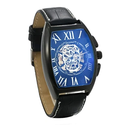 Image of JewelryWe Mens Watches Automatic Mechanical Watch Roman Number Skull Square Dial Leather Wrist