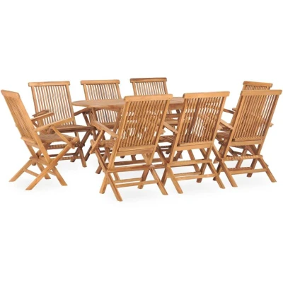 Image of vidaXL Solid Teak Wood 9 Piece Dining Set, Retro Style with Folding Table and Chairs Perfect for Outdoor, Patio, Garden