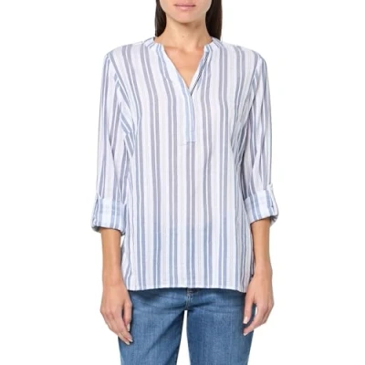 Image of Tommy Hilfiger Women&#039;s Long Sleeve Textured Striped Popover Top, Bright White Multi, XXL
