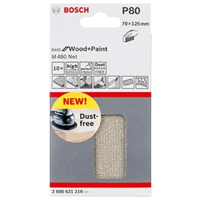 Image of Bosch Professional Set of 10 Sanding Sheets M480 Best for Wood and Paint (Wood Paint,70 x 125 mm, grit G80, Accessories Hand Sanding)