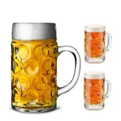 Image of Chabrias Ltd German Beer Stein Glass 2 Pint Classic Tankards + Free Mini Shot Tankard