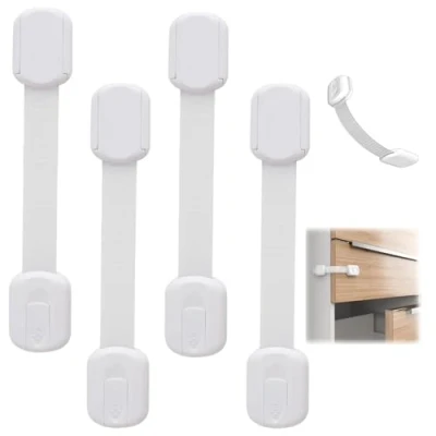 Image of 4 Pack Child Safety Cupboards Straps Locks,Adjustable Cupboard Locks for Children,Baby Proof Locks,Easy Install Kitchen Cupboards,Fridge,Drawer,Toilet,No Drilling Required.