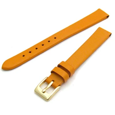 Image of Women&#039;s Fine Calf Leather Watch Strap Band 12mm Orange with Gilt (Gold Colour) Buckle W113/12