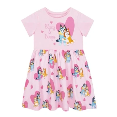 Image of Bluey Dress Bingo Girls Soft Cotton Summer Dresses Pink 7 8 Years