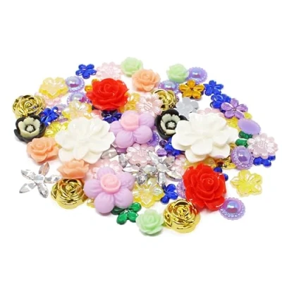 Image of Wedding Touches 80 Mix Flower Shabby Chic Resin Flatbacks Floral Embellishments for Creative Cardmaking and Scrapbooking Projects