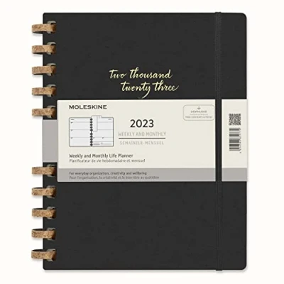 Image of Moleskine Monthly Planner 2023, 12 Month Diary, Notebook with Hard Cover, Size XXL 21.6 x 27.9 cm, Remake Midnight