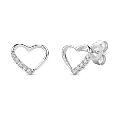 Image of Miore Earrings Women Heart studs Diamonds 0.07 ct 925 Sterling Silver