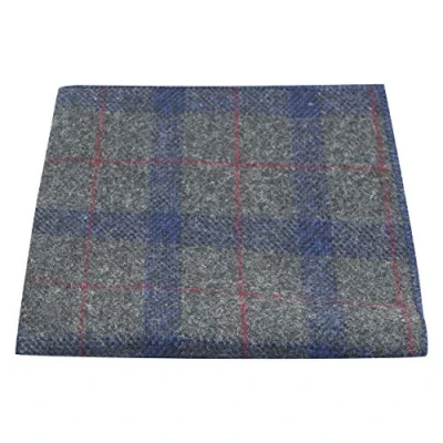 Image of King &amp; Priory Grey Blue Check Pocket Square, Tweed, Tartan, Plaid
