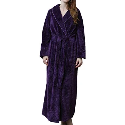 Image of Kinloy Women Luxury Comfy Huge Fluffy Dressing Gown Robe Unisex Pure Colour Long Bathrobe Towel Housecoat Bath Wrap Purple XL 14 20 UK