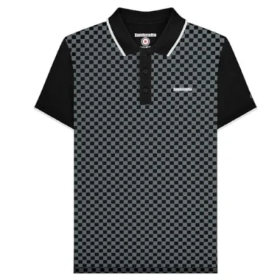Image of Lambretta Mens Two Tone AOP Polo Shirt Big &amp; Tall Short Sleeve Top Black 3XL
