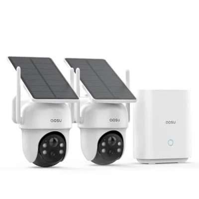 Image of AOSU Security Cameras Outdoor Wireless, 2 Cam Kit, No Subscriptions, 360 Panoramic PTZ, 2K 3MP Home Solar Battery System, Automatic Tracking, Colour Night Vision, 5G＆2.4G WiFi