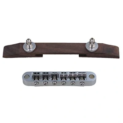 Image of Yibuy Chrome 15mm Height 6 String Rosewood Archtop Jazz Guitar Tunomatic Bridge Parts