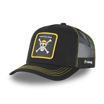 Image of Capslab Straw Hat Crew One Piece Black Trucker Cap