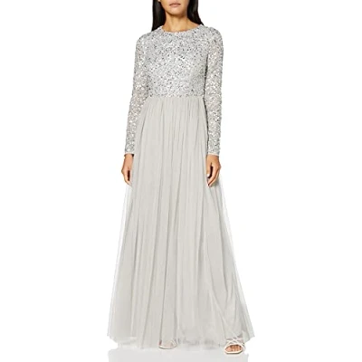 Image of Maya Deluxe Women&#039;s Embellished Long Sleeve Maxi Dress Bridesmaid, Soft Grey, 6