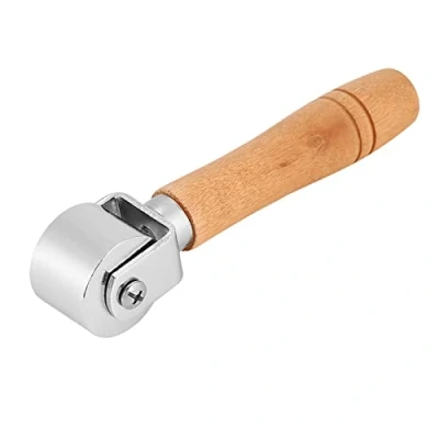 Image of 26mm Leather Press Roller Wooden Handle Platen Tools Edge Glue Metal Roll, Silver Tone(26mm)