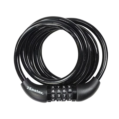 Image of Master Lock Bike Cable [Combination] [1.8 m Coiling Cable] [Outdoor] 8221EURDPRO Ideal for Bike, Electric Skateboards, Strollers, Lawnmowers and other Outdoor Equipments, Black