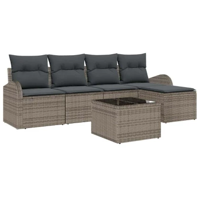 Image of vidaXL 5 Piece Garden Sofa Set with Cushions Black Poly Rattan