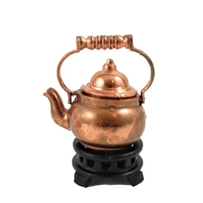 Image of Dolls House Old Fashioned Copper Kettle on Stand 1:12 Kitchen Accessory