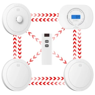 Image of CPVAN Wireless Interlinked Smoke, Heat &amp; Carbon Monoxide Alarm Bundle, Scotland England Law Compliant 10 year Battery Life, Pre Linked Fire Detectors for Home,CE BS Certified,4 Pack + 1 Remote
