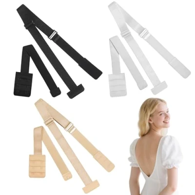 Image of kurkip Pack of 3 Bra Extenders, Rows, 2 Hooks, Elastic Extension,Soft, Comfortable and Stretchy, Closure, Elastic, Suitable for Women (Black, White, Skin Colour)