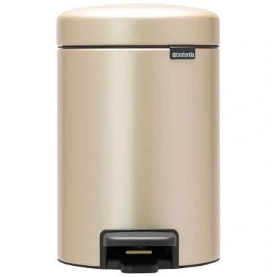 Image of Brabantia NewIcon Pedal Bin 3 L (Metallic Gold) Soft Closure Bathroom Rubbish Bin, Removable Inner Bucket + Free Binbags