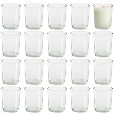 Image of BELLE VOUS 72 Pack Clear Glass Votive Tealight &amp; Candle Holder Set W5 x H6.5cm/1.97 2.56 Inches Crystal Cylinder Centrepiece Home Ornament, Wedding Table Decoration Aromatherapy Gift