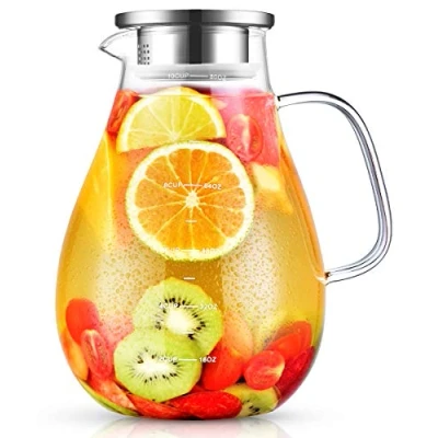 Image of Water Jug, veecom 2.4L Glass Jug with Lid, Borosilicate Heat Resistant Large Jugs for Fridge, Iced Tea Pitcher Carafe Juice and Milk
