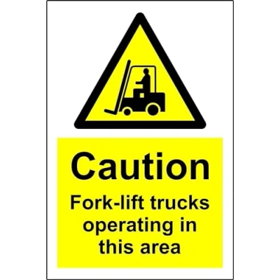 Image of Warning Caution fork lift trucks operating in this area safety sign 1.2mm Rigid plastic 600mm x 400mm Case (Pack of 5)