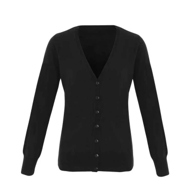 Image of Premier Womens/Ladies Essential Acrylic V Neck Cardigan (Black) Size 14 UK