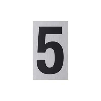 Image of Metafranc 507340 Adhesive Sign &quot;5&quot; 100 x 60 mm Made of Aluminium In Modern Stainless Steel Look Self Back / Signage Information Commercial Marking