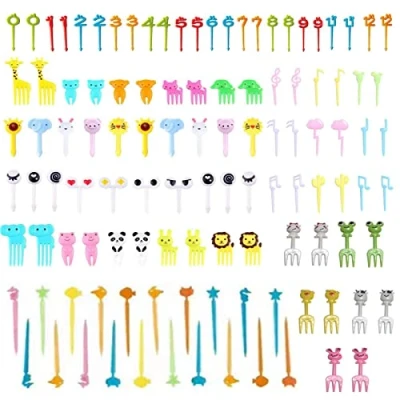 Image of Plastic Fruit Fork with Animal Decor, Cute Food Picks for Cake Dessert Platter, Reusable Mini Toothpick Bento Box Party Supply Lunch Accessories (Random Style) (112)