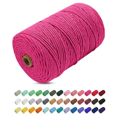 Image of Uiopa Macrame Cord 3mm x 200m, Thick Rope Yarn Soft Natural Cotton Cord, Coloured 4 Ply String for DIY Craft, Plant Hangers, Wall Hanging, Christmas Decorations (Rose red)