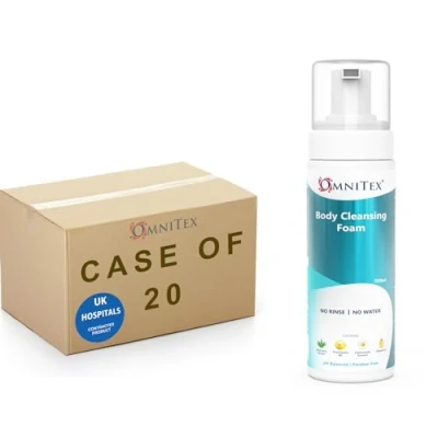 Image of Case Saver 20x 200ml Omnitex Rinse Free Body Cleansing Foam, With Herbal Oils &amp; Vitamins No Water Wash Skin Aerosol Free, Alcohol Dermatologically Tested