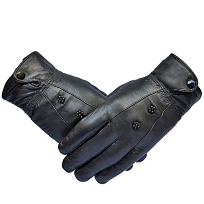 Image of Womans Genuine Leather Designer Touch Screen Gloves (Style 1, Large)