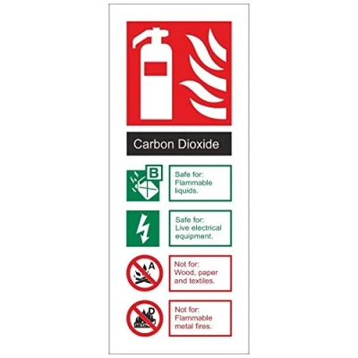 Image of Carbon Dioxide CO2 Fire Extinguisher Sign (Rigid Plastic With Self Adhesive Backing, 80mm x 200mm)