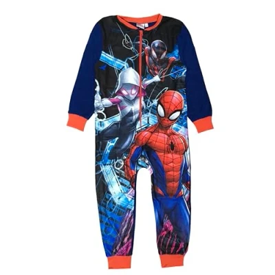 Image of Marvel Spiderman Boys Fleece Onesie, Multicoloured, Age 5 6 Years