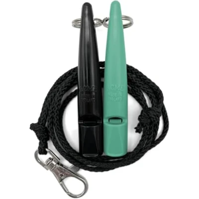 Image of ACME Dog Whistle No. 210.5 with Band Double Pack 2 Whistles Including Bands Ideal for Recall Loud and Far reaching (Black + Turquiose)
