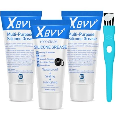 Image of XBVV Food Grade Silicone Lubricating Plumber Grease for Waterproof Faucet Pool Filter O Ring 3 Pack 1 oz Tube with Brush