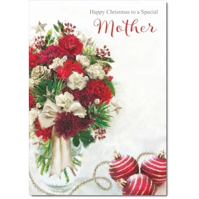 Image of doodlecards Mother Christmas Card Vase of Red Flowers Large A4 Size for with Plain Envelope