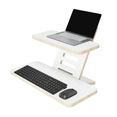 Image of Standing Desk Attachment, Desk, Wooden Laptop Stand, Table Lectern, Height Adjustable, Made in EU (White)