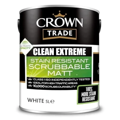 Image of Crown Trade Clean Extreme Stain Resistant Scrubbable Matt (Magnolia, 2.5 Litre)