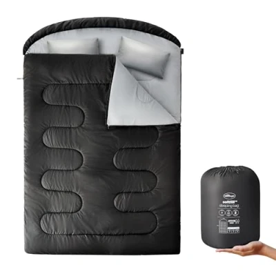 Image of Silentnight SoftFill Adult Double Sleeping Bag 3 Season Lightweight Soft Cosy Warm Mummy for Spring Summer Camping Hiking Outdoor Travel and Cold Weather 190x30x150cm, Black