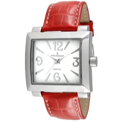 Image of Peugeot Women&#039;s Leather Easy Read Big Face Watch, Red, L,