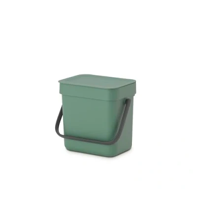 Image of Brabantia Sort &amp; Go Food Waste Bin 3L, Small Countertop Kitchen Compost Caddy with Handle Removable Lid, Easy Clean, Fir Green