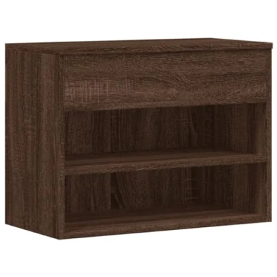 Image of vidaXL Shoe Bench Brown Oak Engineered Wooden with Storage Function. Versatile and Stylish 2 Shelves a Chest 60x30x45 cm in dimensions.