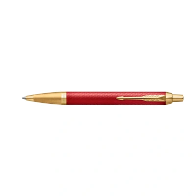 Image of Parker IM Ballpoint Pen Premium Red Lacquer with Gold Trim Medium Point Blue Ink Refill Gift Box