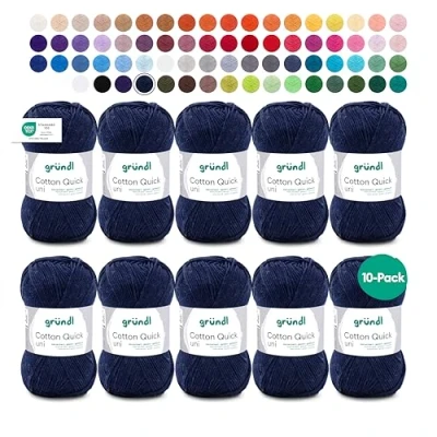 Image of Grundl Hand Knitting Yarn, Cotton, Dark Blue, 10 x 50g