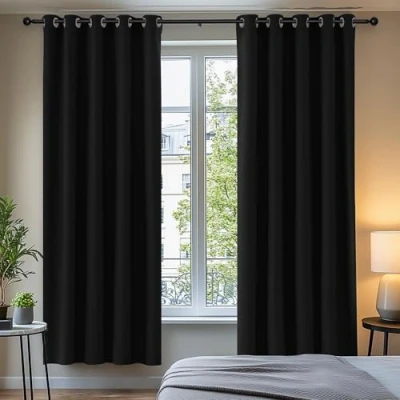 Image of Deconovo Super Soft Window Treatment Thermal Insulated Room Darkening Eyelet Blackout Curtains for Children 66 x 72 Drop Inch Black 2 Panels